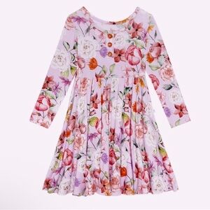 Posh Peanut Bamboo Long Sleeve Henley Twirl Floral Dress